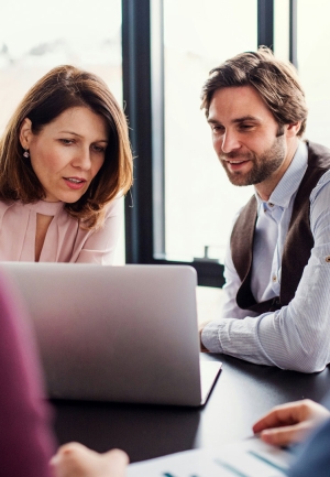 Four people in a meeting